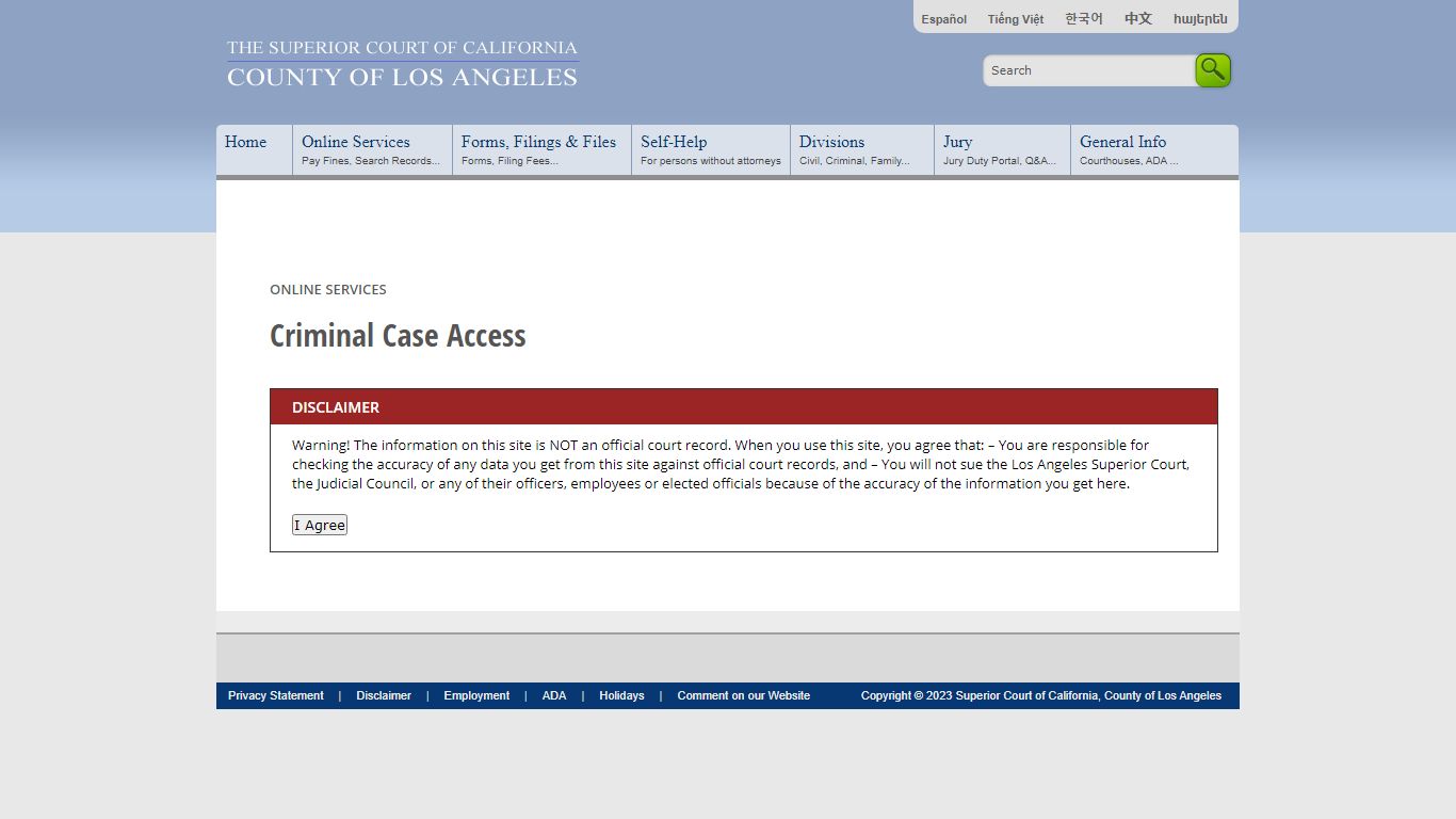 Criminal Case Access - LA Court